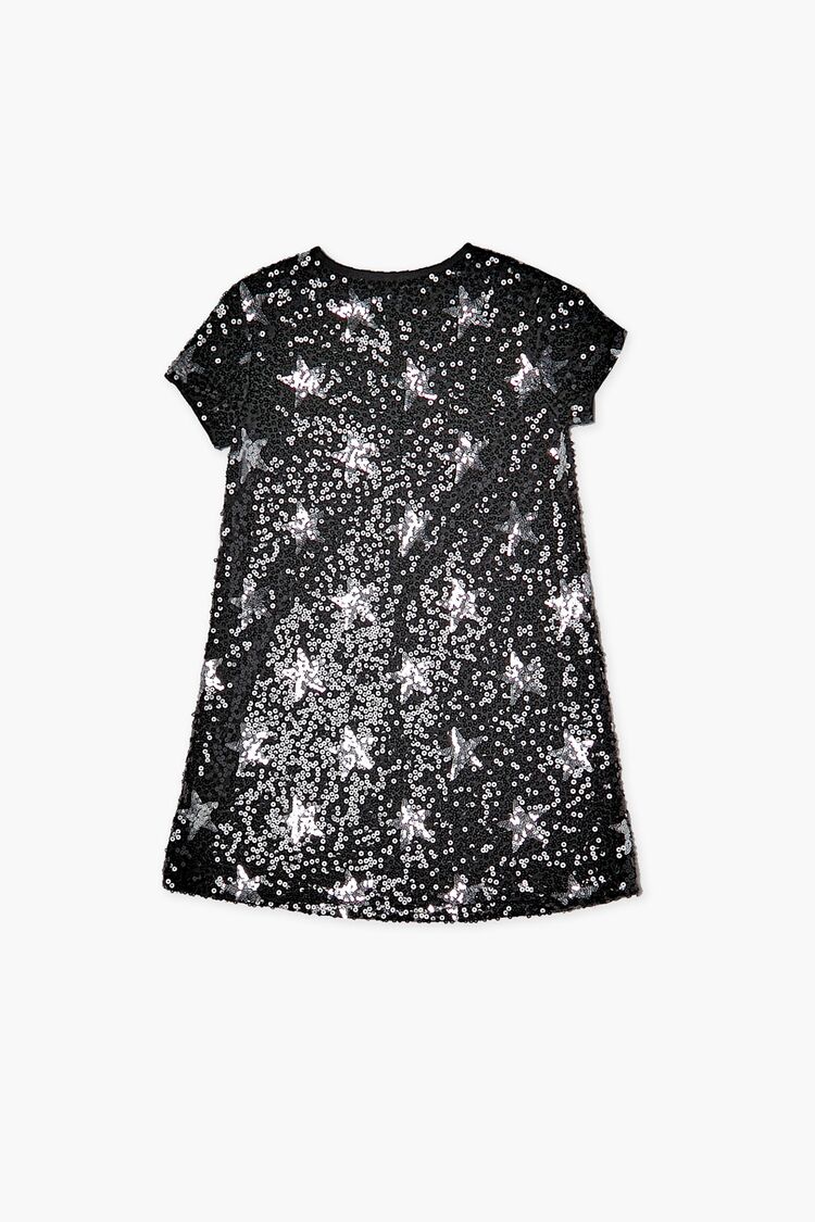 Girls Star Sequin T-Shirt Dress (Kids) in Black/Silver,  11/12 (Girls on sale 2022 2