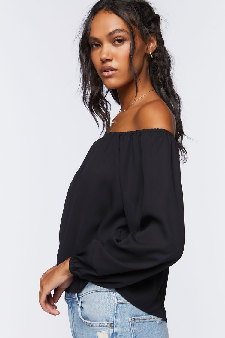 Women’s Chiffon Off-the-Shoulder Top in Black Small black on sale 2022 2