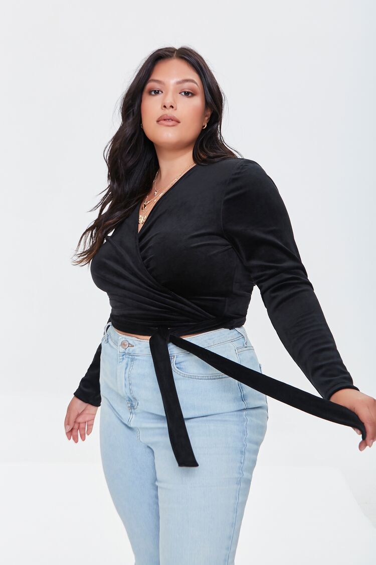 Women’s Self-Tie Wrap Top in Black,  2X black on sale 2022