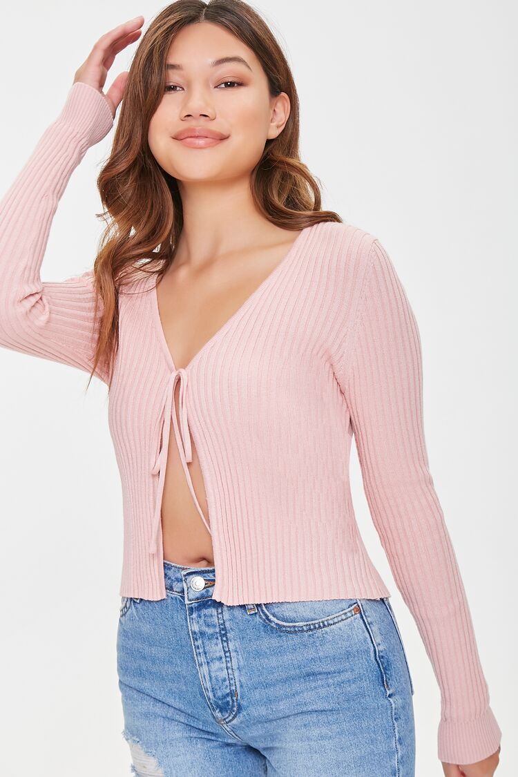 Women Tie-Front Sweater-Knit Top in Pink,  XL FOREVER 21 on sale 2022