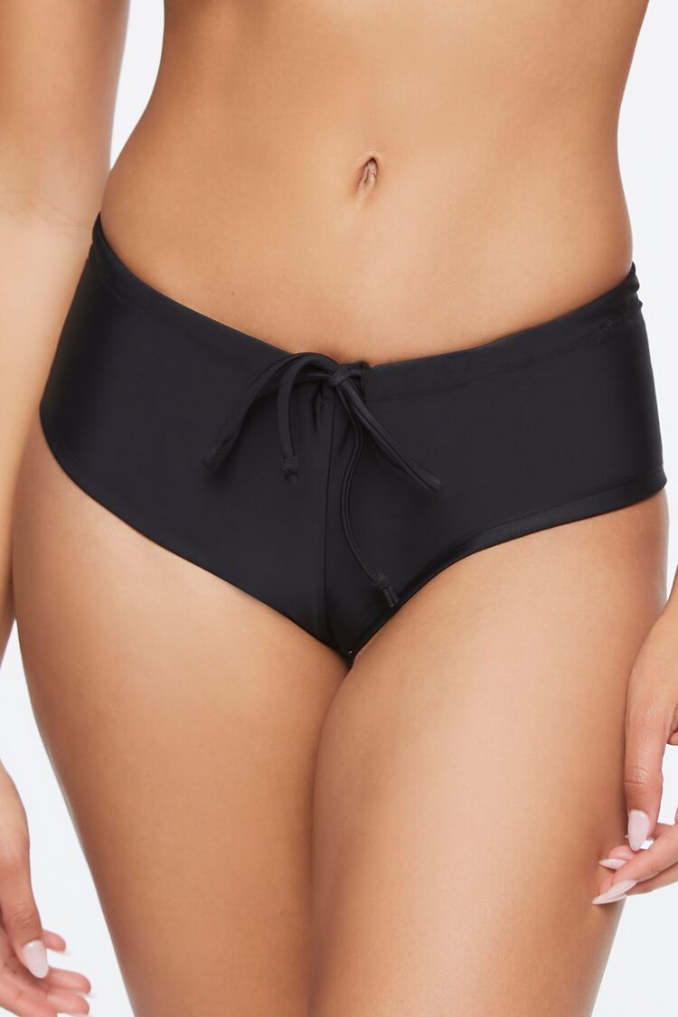 Women Drawstring Boyshort Bikini Bottoms in Black Medium FOREVER 21 on sale 2022 2