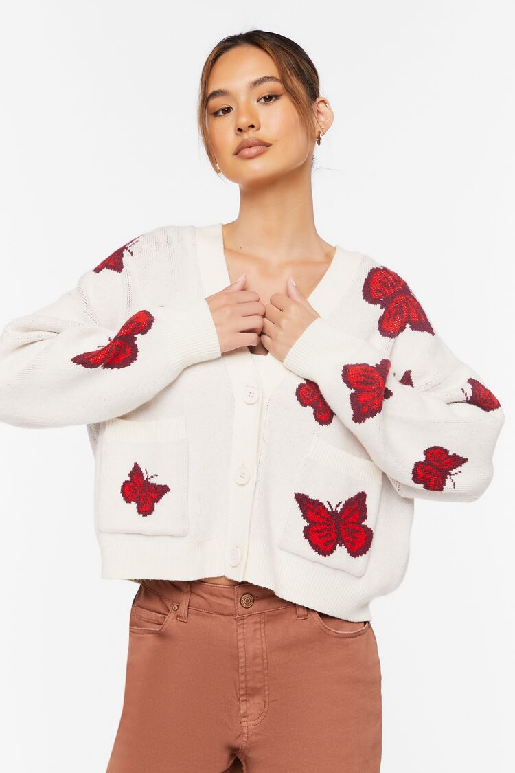 Women’s Butterfly Cardigan Sweater in White Medium Butterfly on sale 2022 3