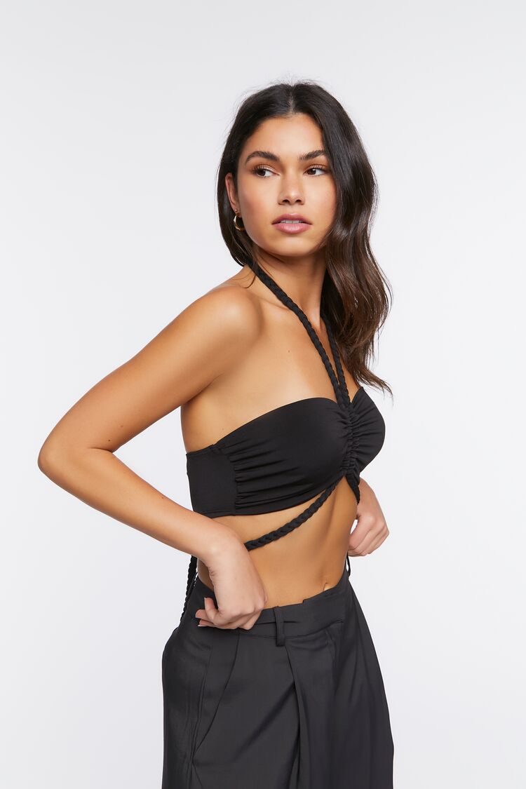 Women Braided Halter Crop Top in Black Small FOREVER 21 on sale 2022 2
