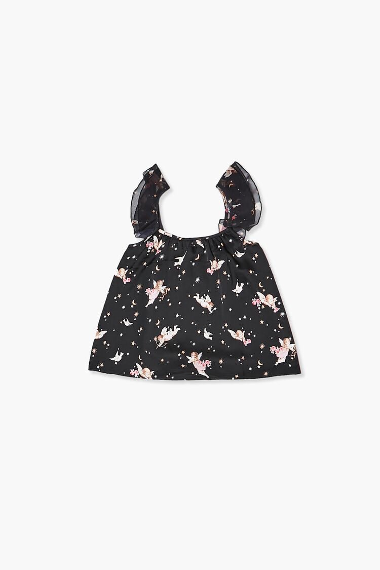 Girls Cupid Print Ruffle-Strap Top (Kids) in Black,  7/8 (Girls on sale 2022