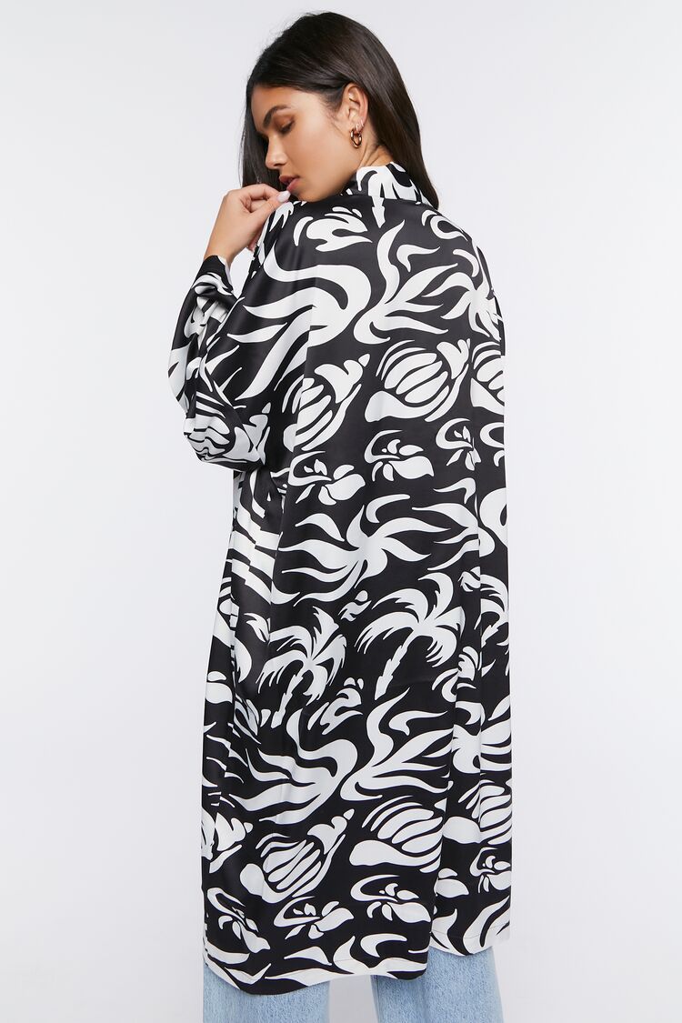 Women Tropical Print Satin Kimono in Black/Cream,  XS FOREVER 21 on sale 2022 5
