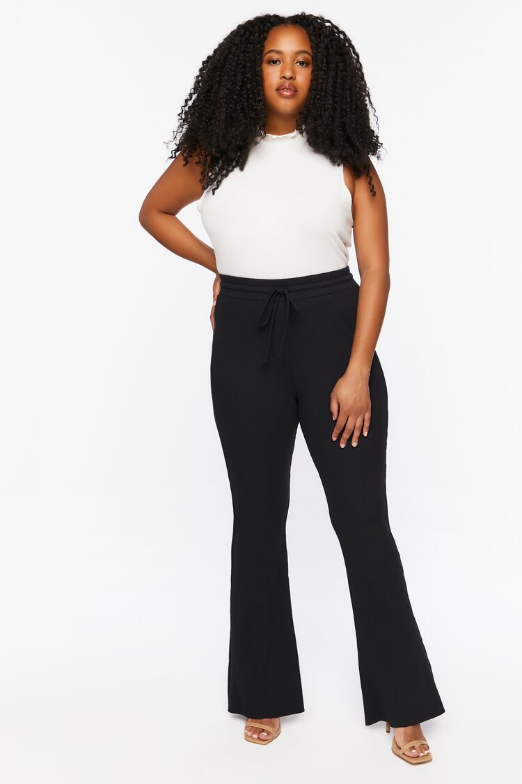 Plus Black Jersey Flared Pant, Plus Size