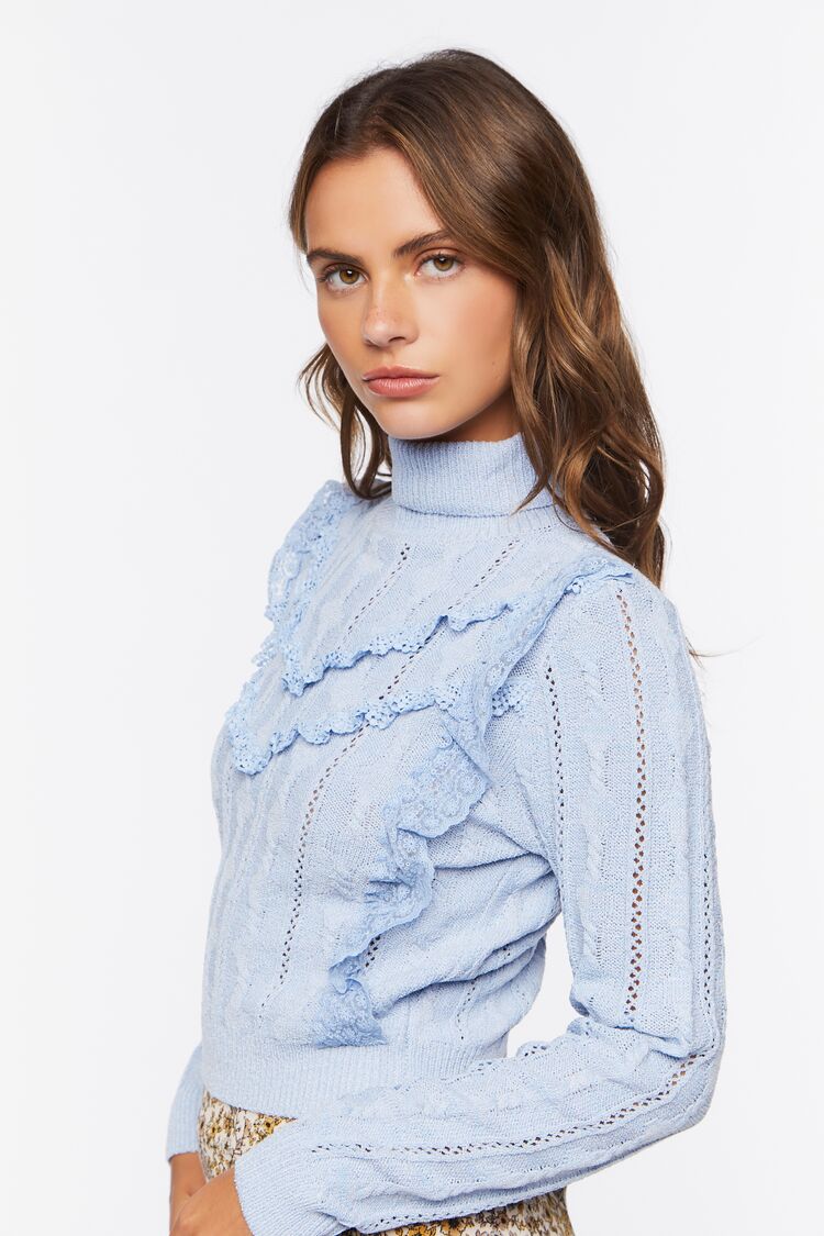 Women’s Cable Knit Turtleneck Sweater in Light Blue Small Blue on sale 2022 2