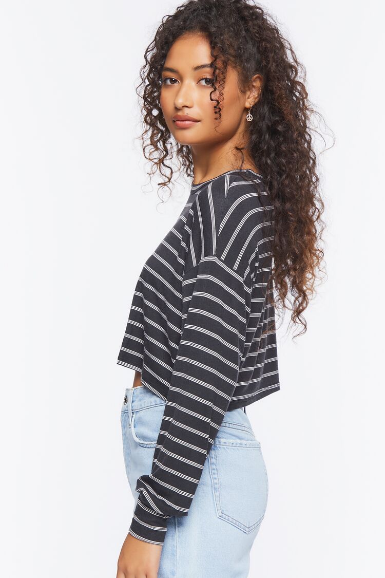 Women’s Striped Boxy Crop Top in Black/White Small BLACK/WHITE on sale 2022 2