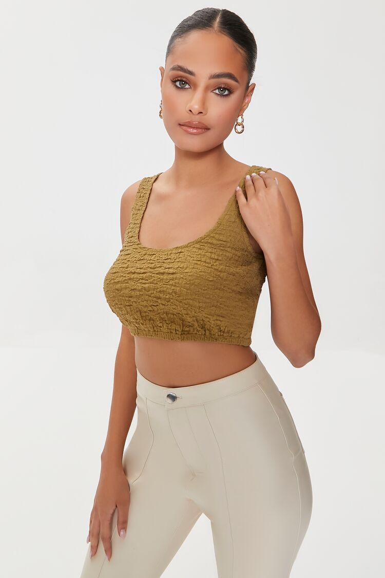 Women Crinkled Knit Crop Top in Cigar,  XL FOREVER 21 on sale 2022