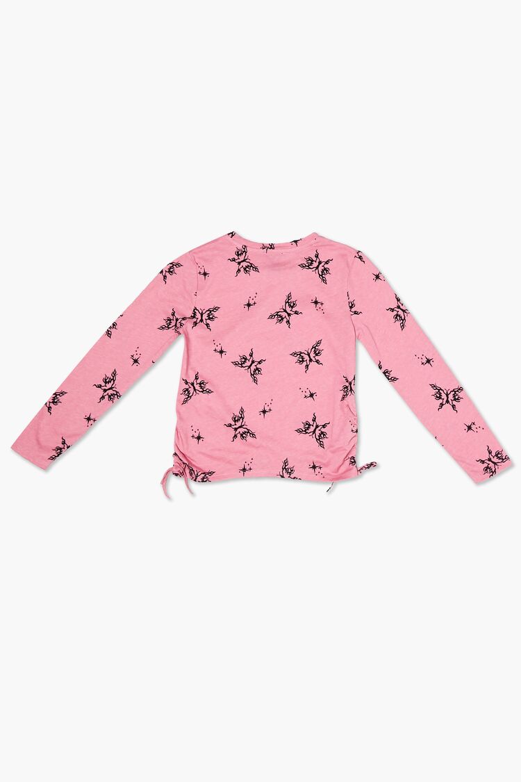 Girls Butterfly Print Long-Sleeve Tee (Kids) in Pink/Black,  13/14 (Girls on sale 2022 2