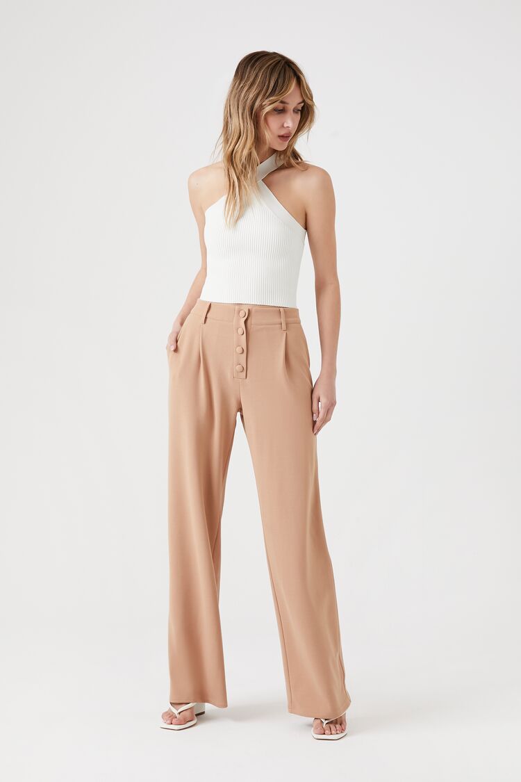Women's High-Rise Straight-Leg Trousers in Natural,  XL