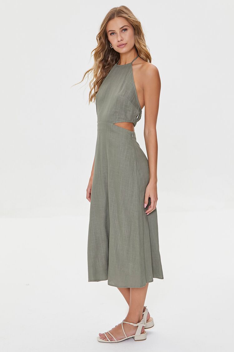 Women Cutout Self-Tie Halter Dress in Olive,  XL FOREVER 21 on sale 2022 2