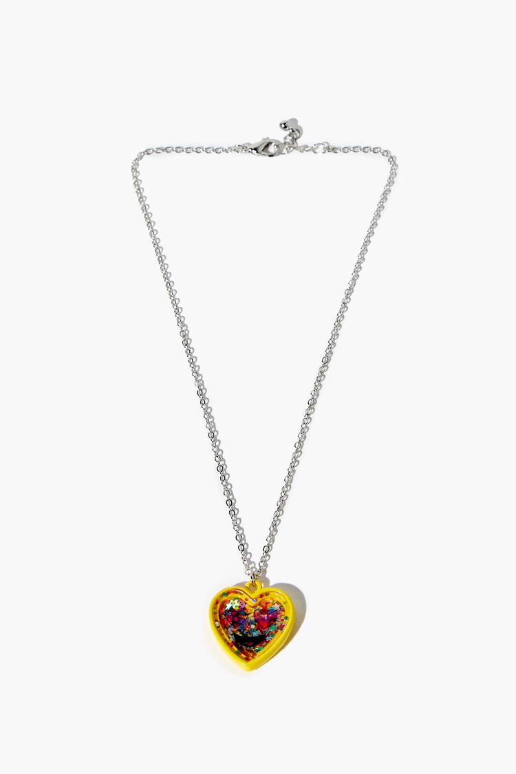 Girls Glitter Heart Necklace (Kids) in Pink/Yellow (Girls on sale 2022 2