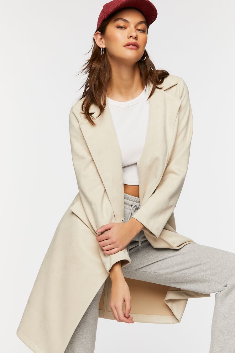 Women’s Faux Suede Trench Coat in Ivory Medium coat on sale 2022