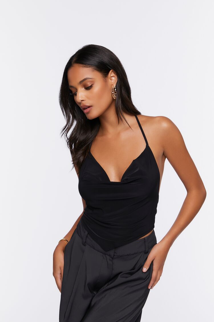 Women Cowl Neck Halter Top in Black Small FOREVER 21 on sale 2022