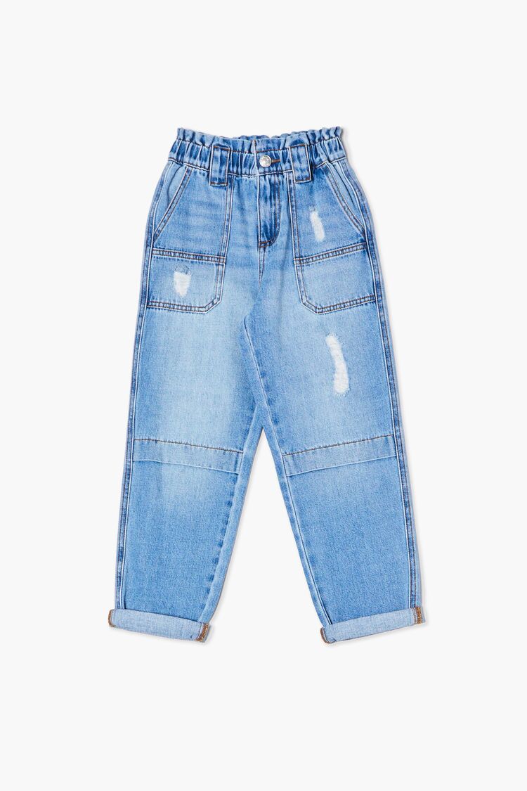 Girls Distressed Paperbag Jeans (Kids) in Medium Denim,  5/6 (Girls on sale 2022