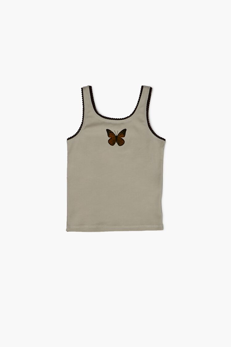 Girls Butterfly Graphic Tank Top (Kids) in Taupe,  13/14 (Girls on sale 2022