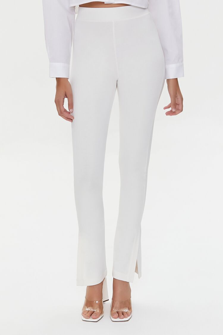 Women’s Split Slim-Fit Pants in Cream,  XL Bottoms on sale 2022 2