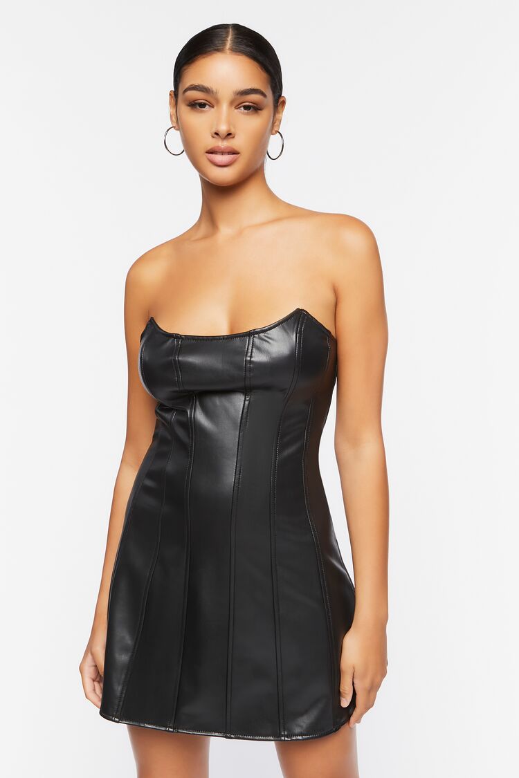 Sexy Black Leather Sleeveless Strapless Tight Short Homecoming Dress –  Bohogown