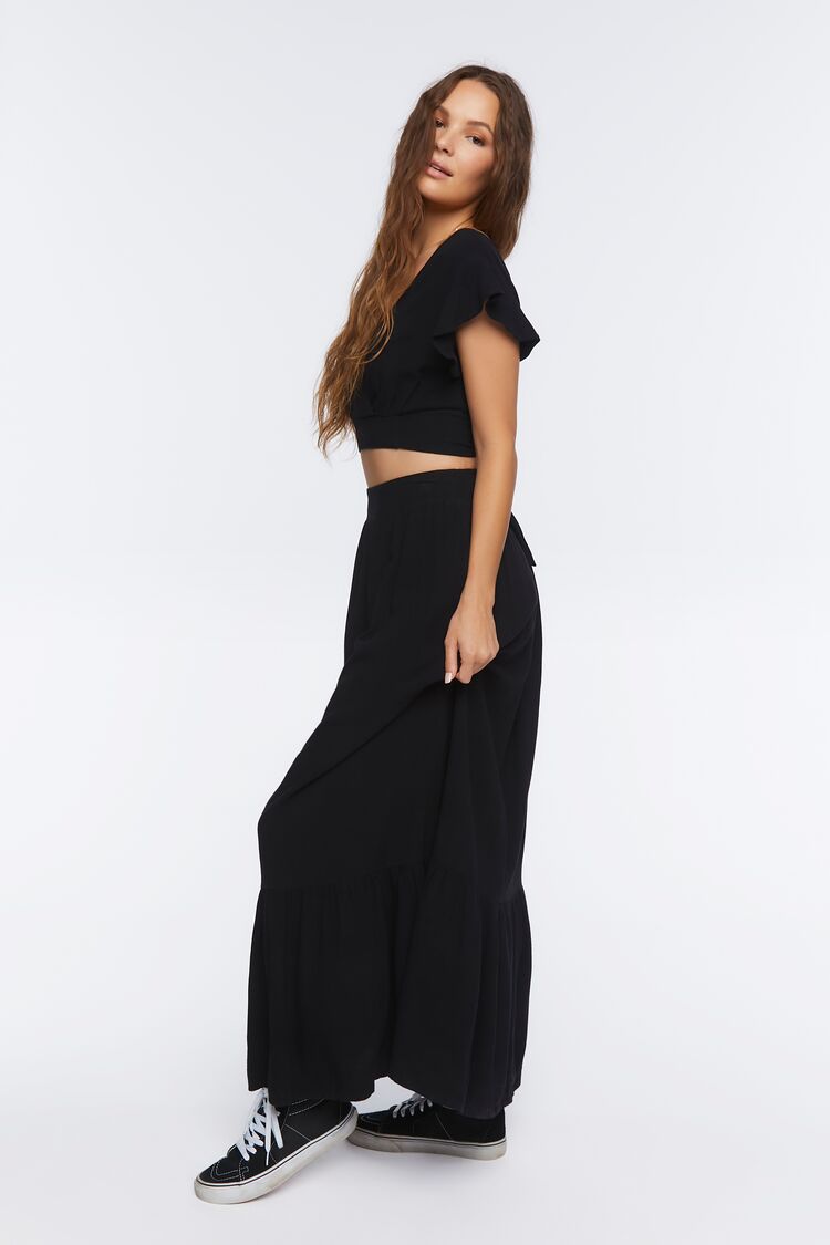 Women Surplice Crop Top & Skirt Set in Black,  XS FOREVER 21 on sale 2022 2