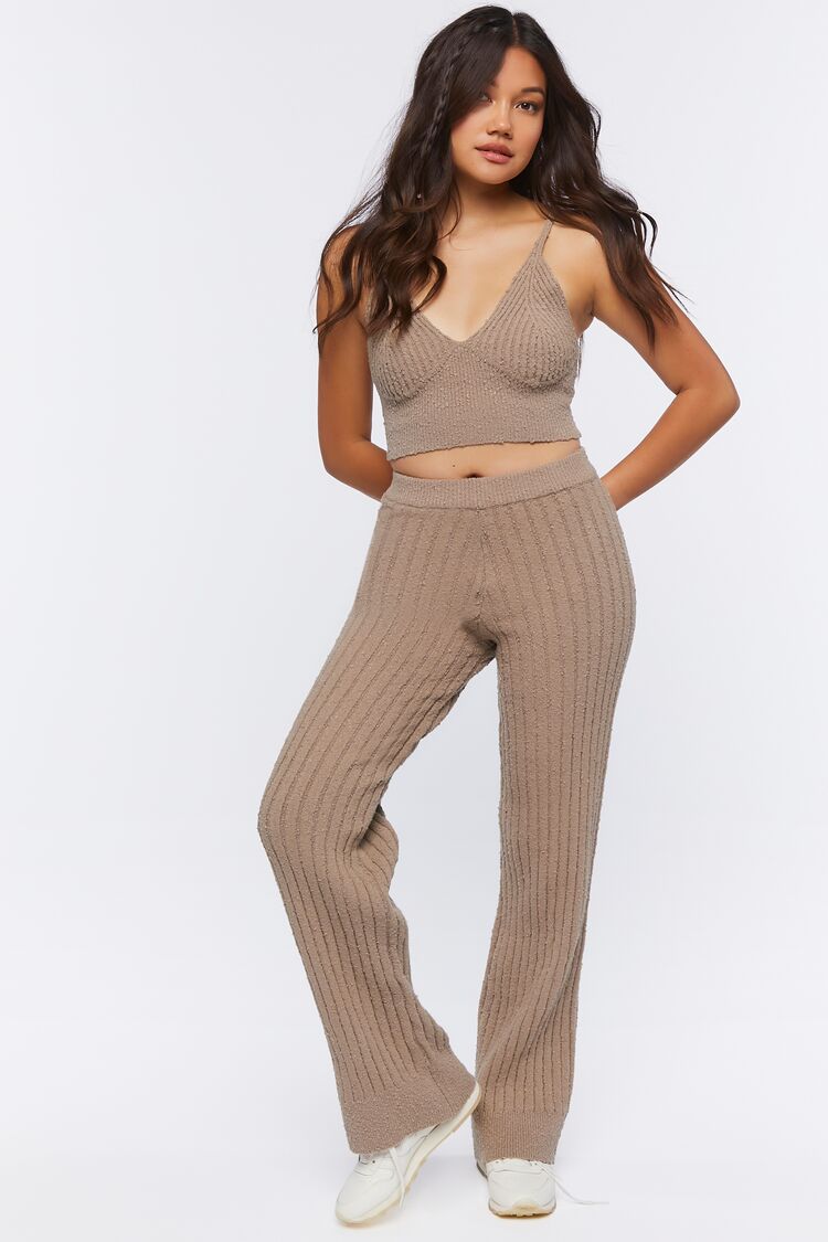 Women’s Rib-Knit Cami & Pants Set in Taupe Medium cami on sale 2022