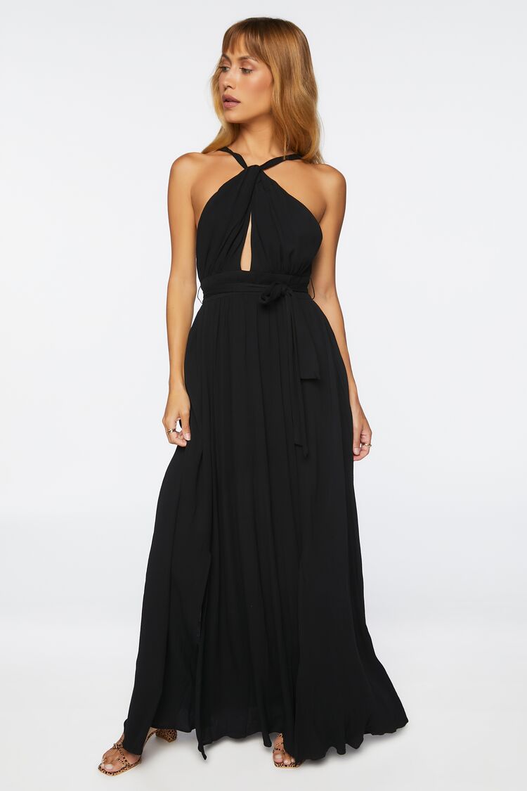 Women Belted Cutout Halter Maxi Dress in Black Medium FOREVER 21 on sale 2022
