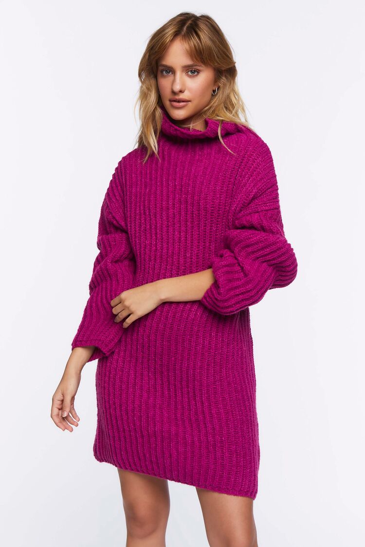 Women's Chunky Knit Sweater Dress in Berry Large
