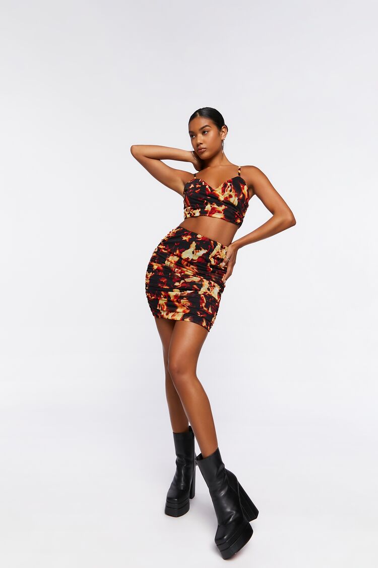 Women’s Flame Print Cropped Cami & Mini Skirt Set in Black Large black on sale 2022