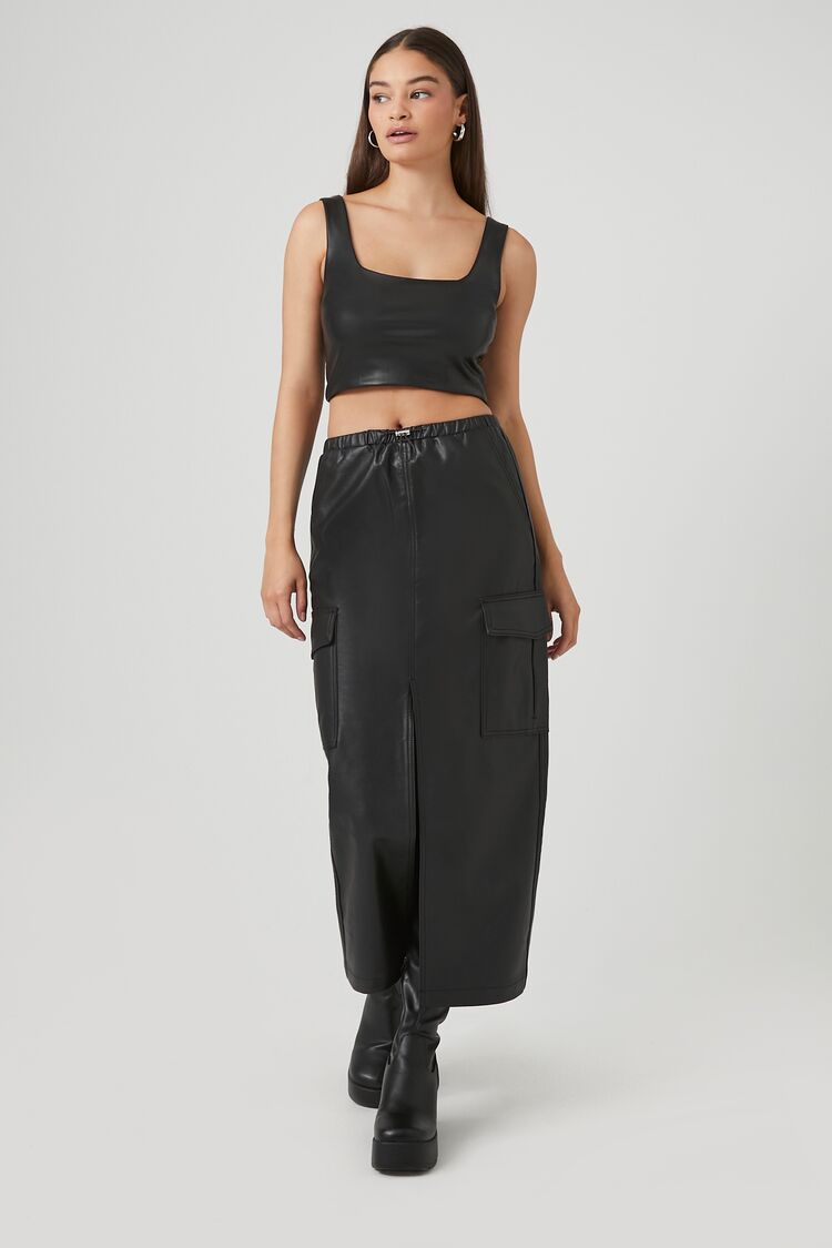 Faux Leather Maxi Slit Skirt