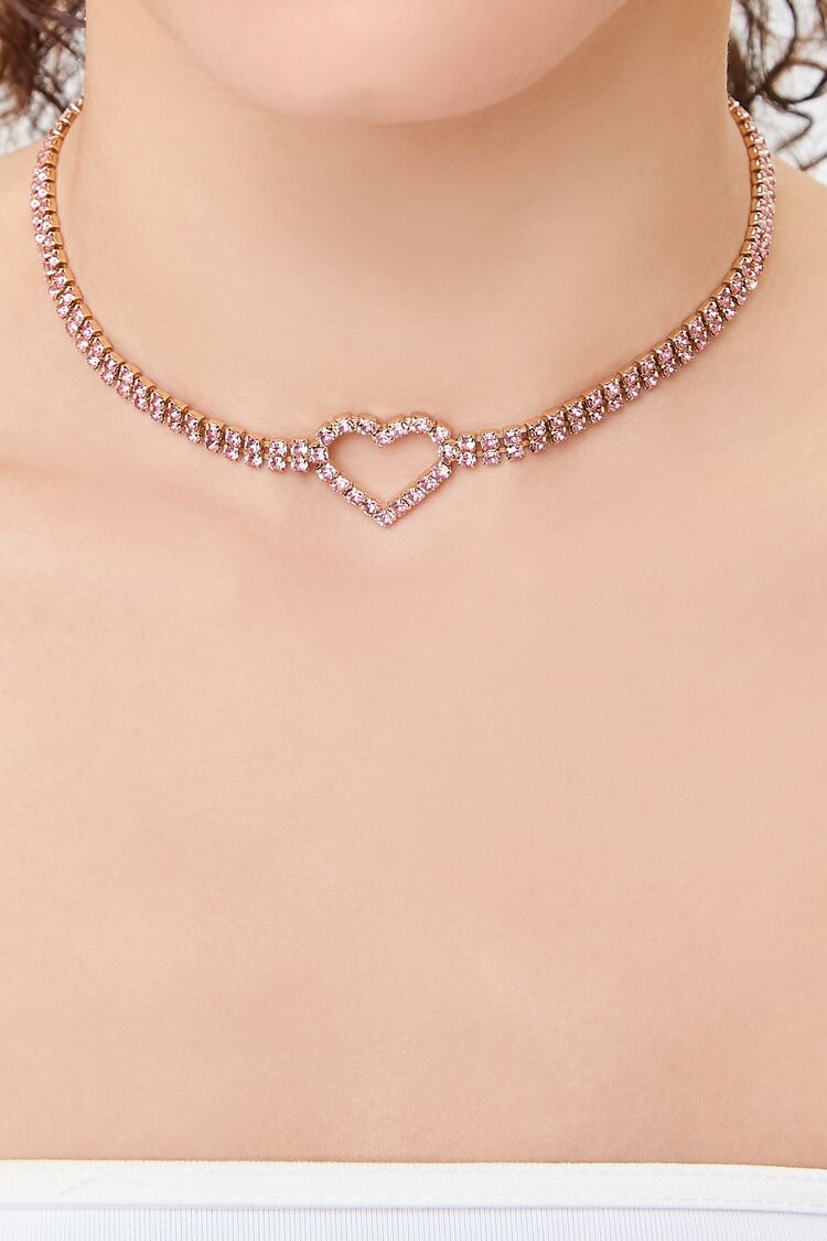Women’s Faux Gem Heart Choker Necklace in Gold/Pink Accessories on sale 2022