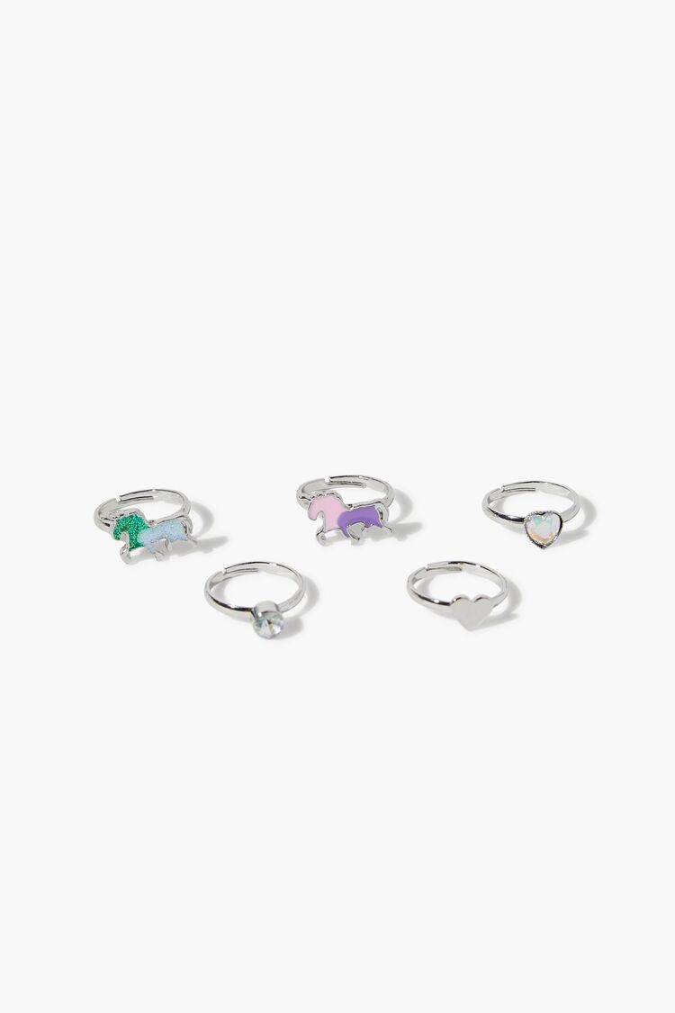 Girls Glitter Horse Ring Set (Kids) in Silver (Girls on sale 2022