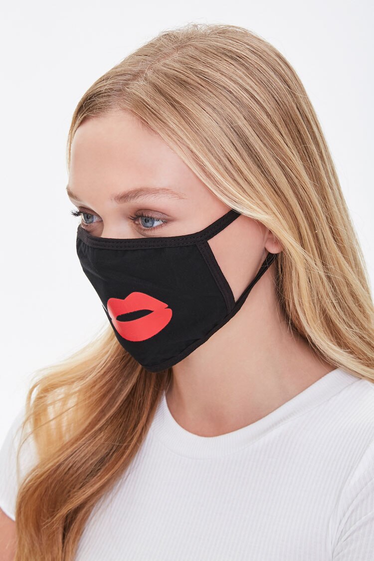 Women Lip Graphic Face Mask in Black FOREVER 21 on sale 2022 2
