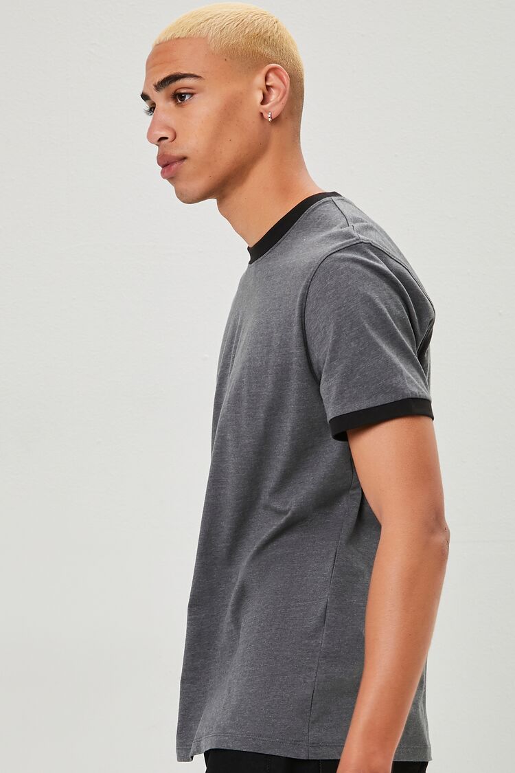 Men Heathered Knit Ringer Tee in Charcoal/Black Small 21MEN on sale 2022 4