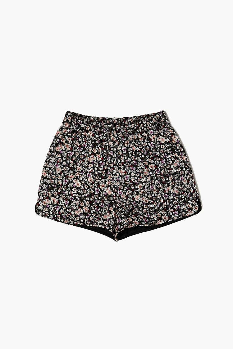 Girls Quilted Floral Print Shorts (Kids) in Black,  5/6
