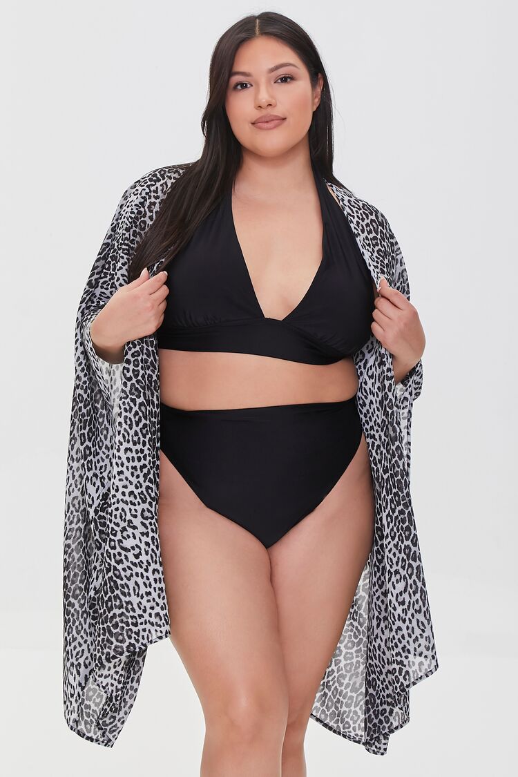 Women’s Leopard Swim Cover-Up Kimono in Black,  2X black on sale 2022