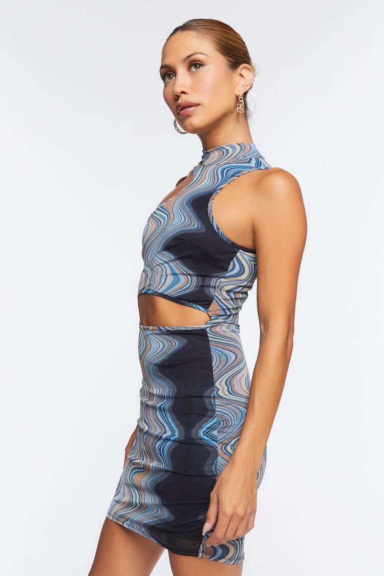 Women Abstract Print Cutout Dress in Blue,  XS FOREVER 21 on sale 2022 2