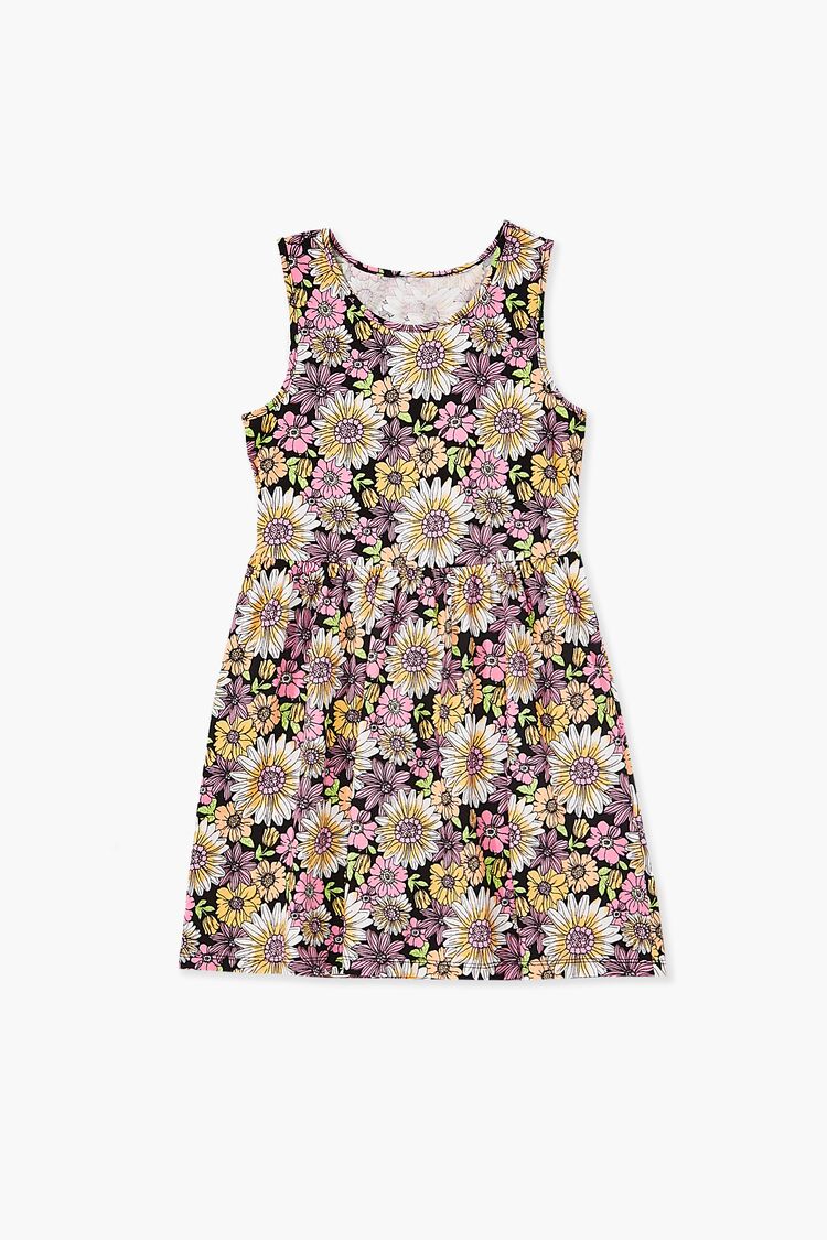 Girls Floral Print Dress (Kids) in Black,  11/12 (Girls on sale 2022