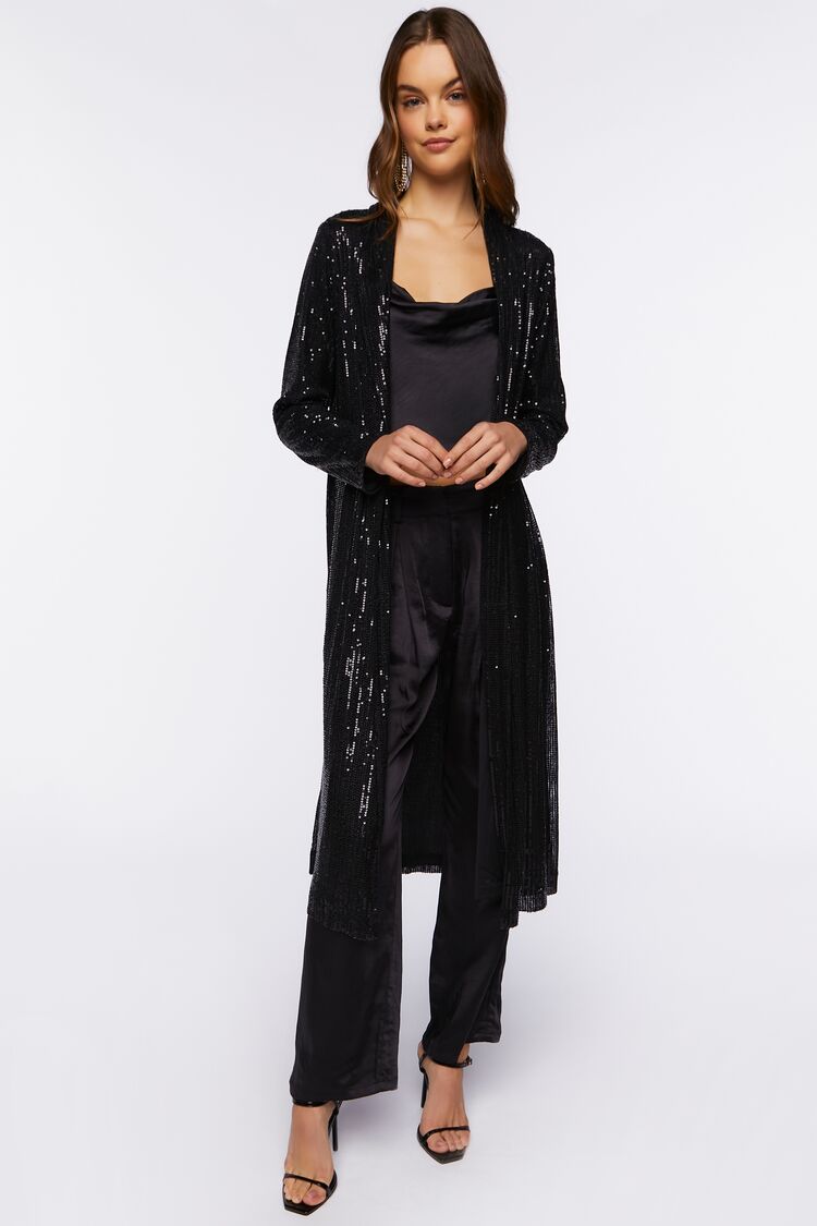 Women’s Sequin Open-Front Kimono in Black Medium black on sale 2022
