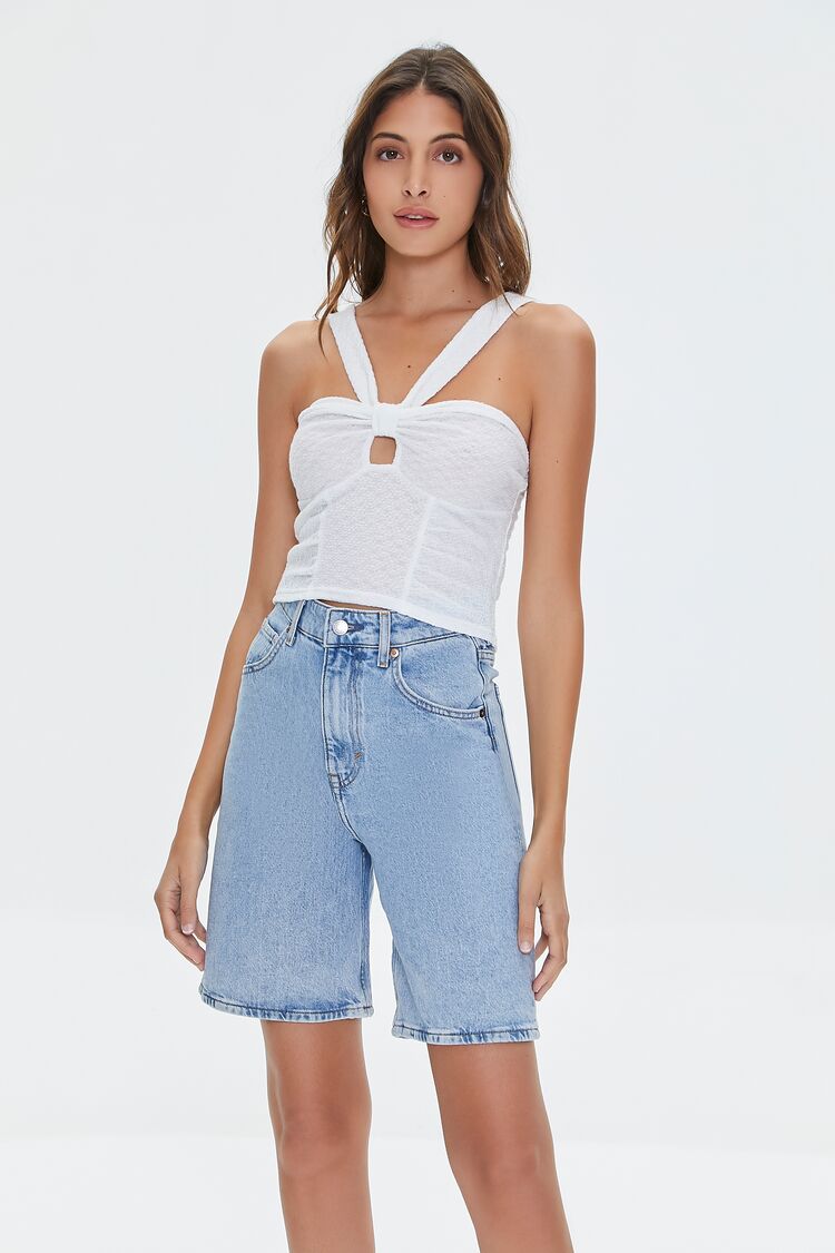 Women V-Strap Cutout Crop Top in White,  XS FOREVER 21 on sale 2022