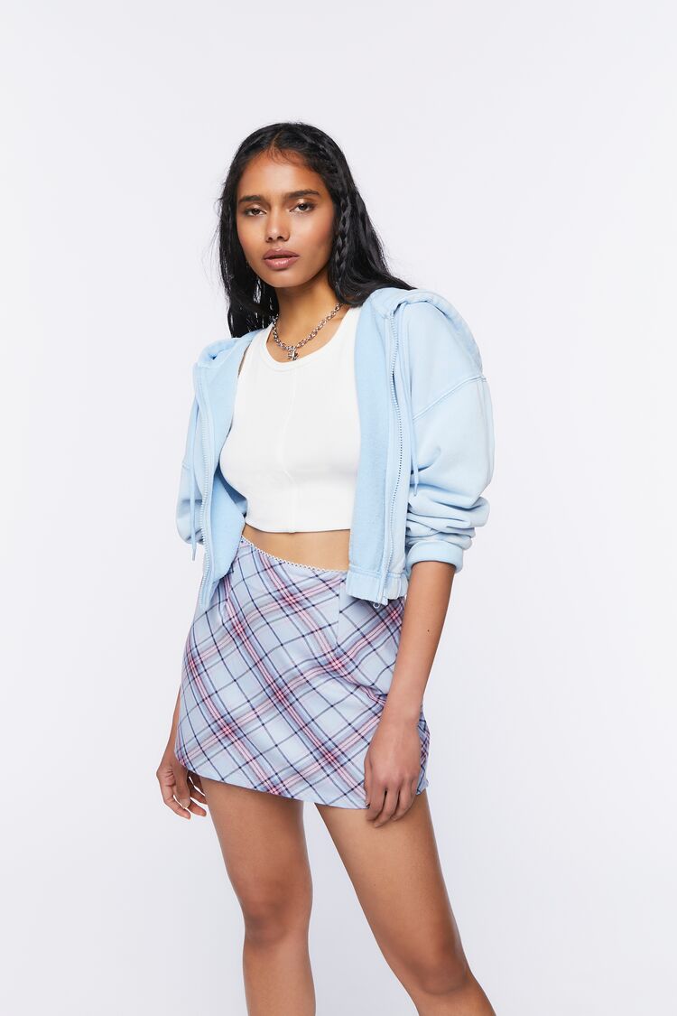 Women Plaid A-Line Mini Skirt in Cloud,  XS FOREVER 21 on sale 2022