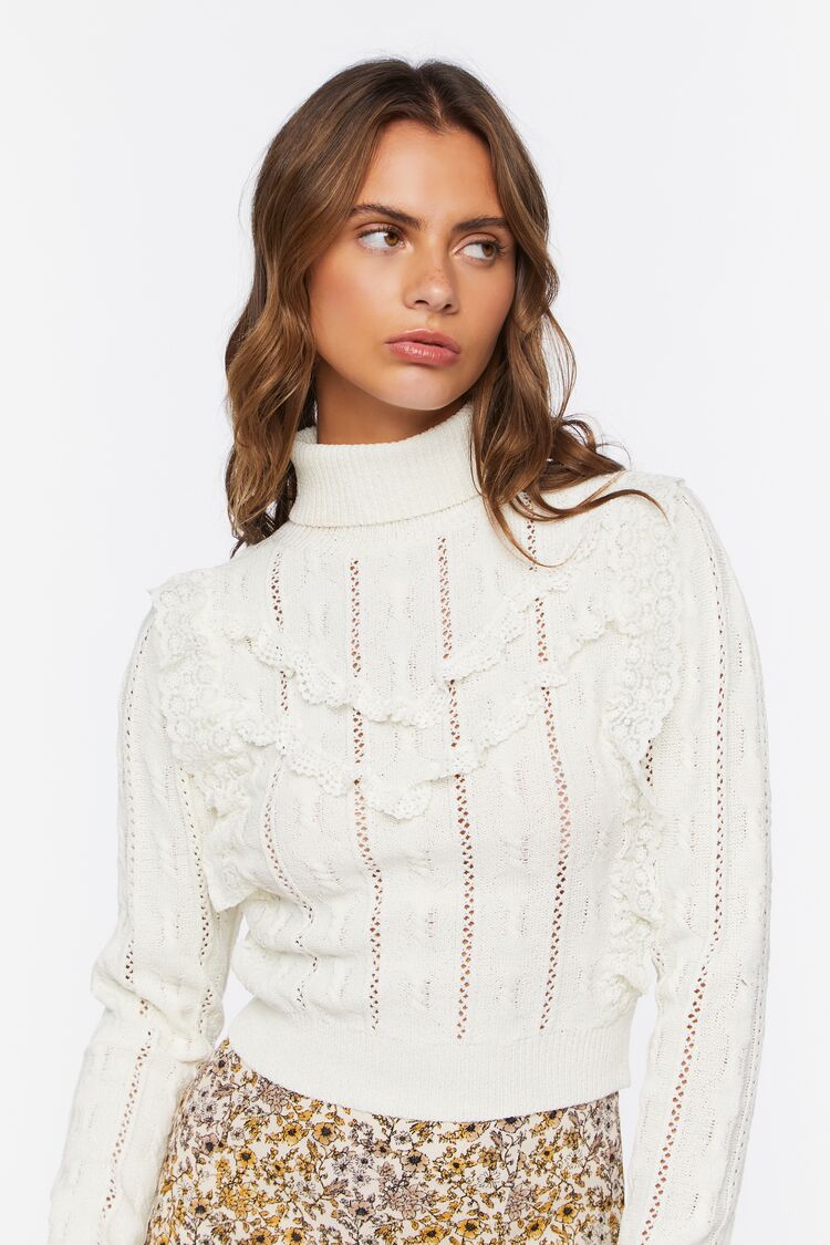 Women’s Cable Knit Turtleneck Sweater in Cream Medium Cable on sale 2022