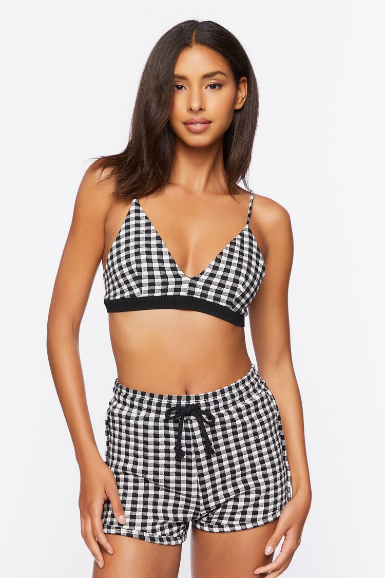 Women’s Gingham Crop Top & Shorts Set in Black/White Small BLACK/WHITE on sale 2022