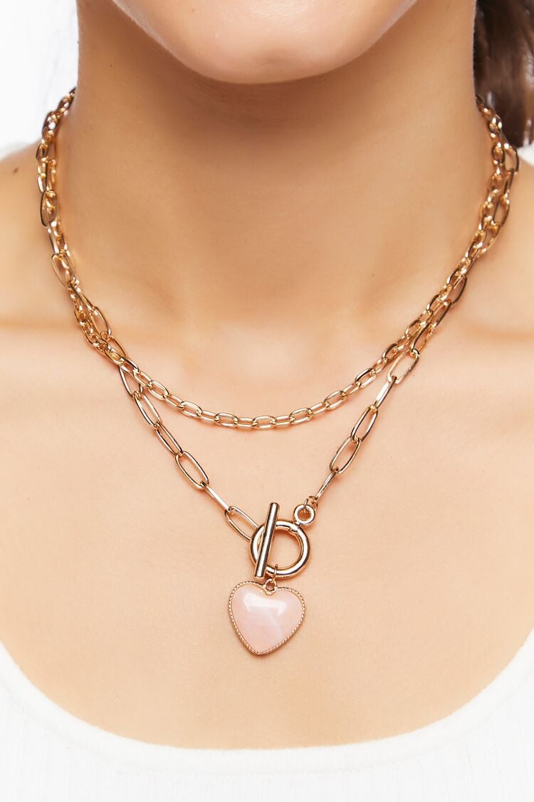 Women’s Marble Heart Layered Necklace in Gold/Pink Accessories on sale 2022