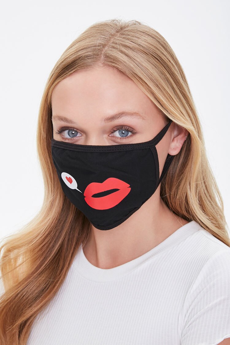 Women Lip Graphic Face Mask in Black FOREVER 21 on sale 2022