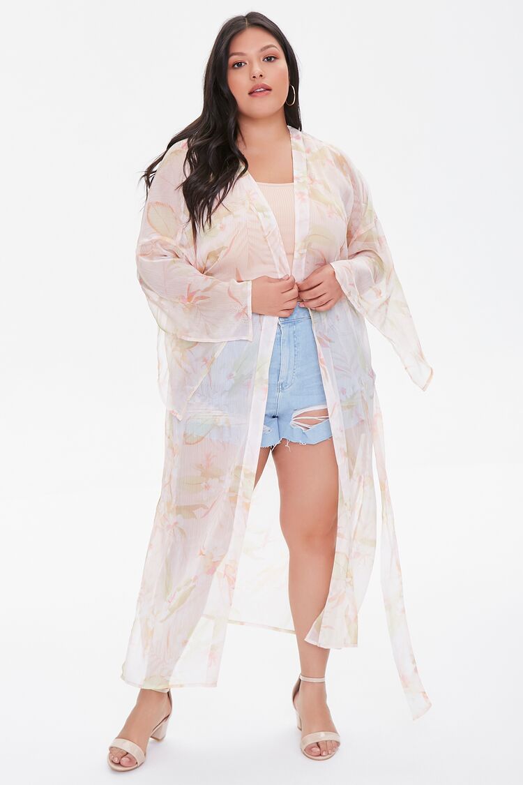 Women’s Tropical Floral Kimono in Peach ,  2X floral on sale 2022