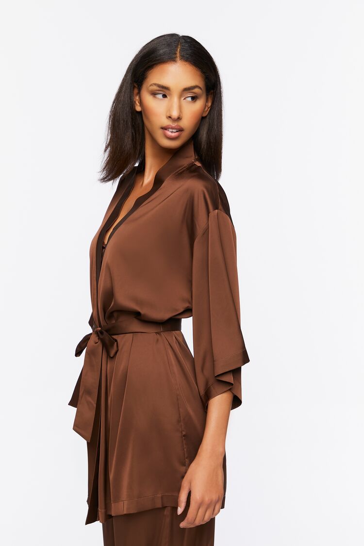 Women Belted Satin Robe in Brown Large FOREVER 21 on sale 2022 2