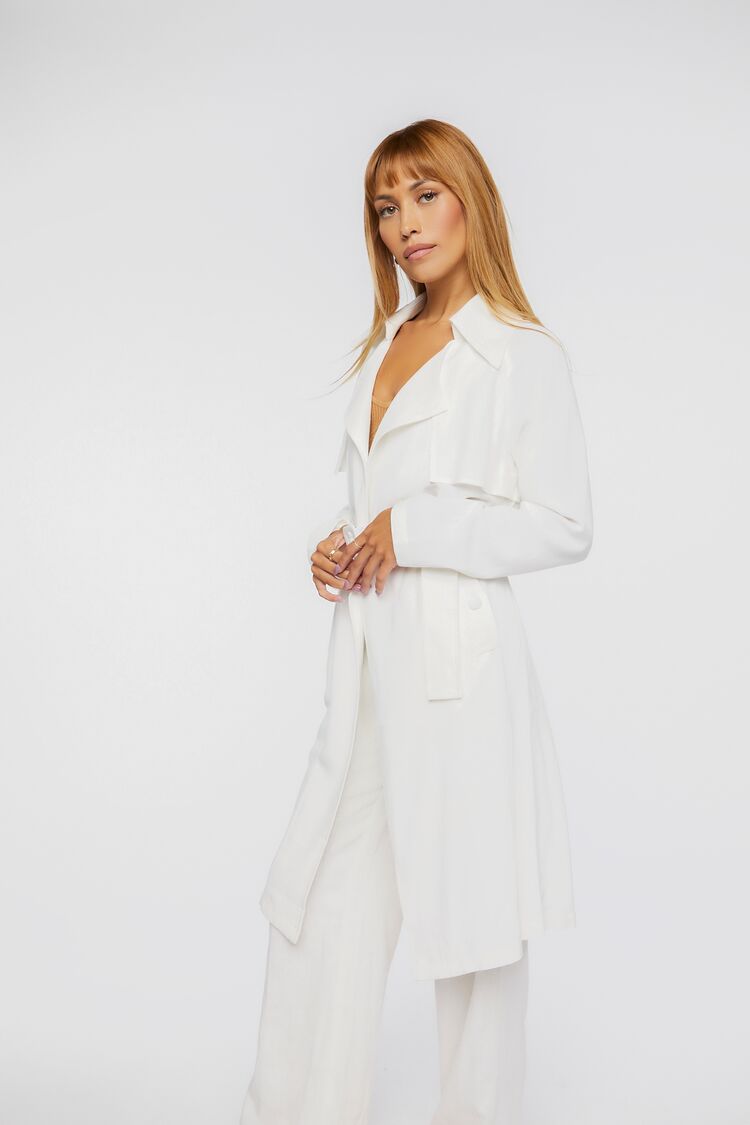 Women Belted Trench Coat in White,  XL FOREVER 21 on sale 2022 4