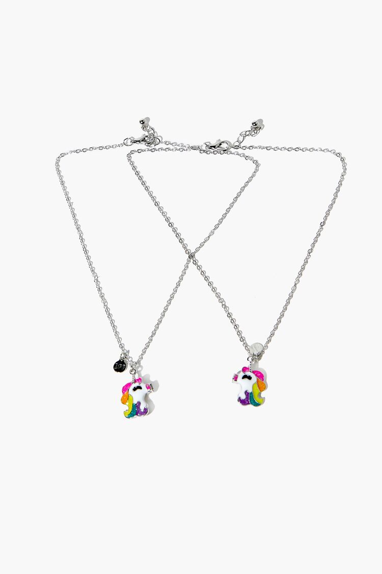 Girls Unicorn Friendship Necklace Set (Kids) in Pink/Silver (Girls on sale 2022 2