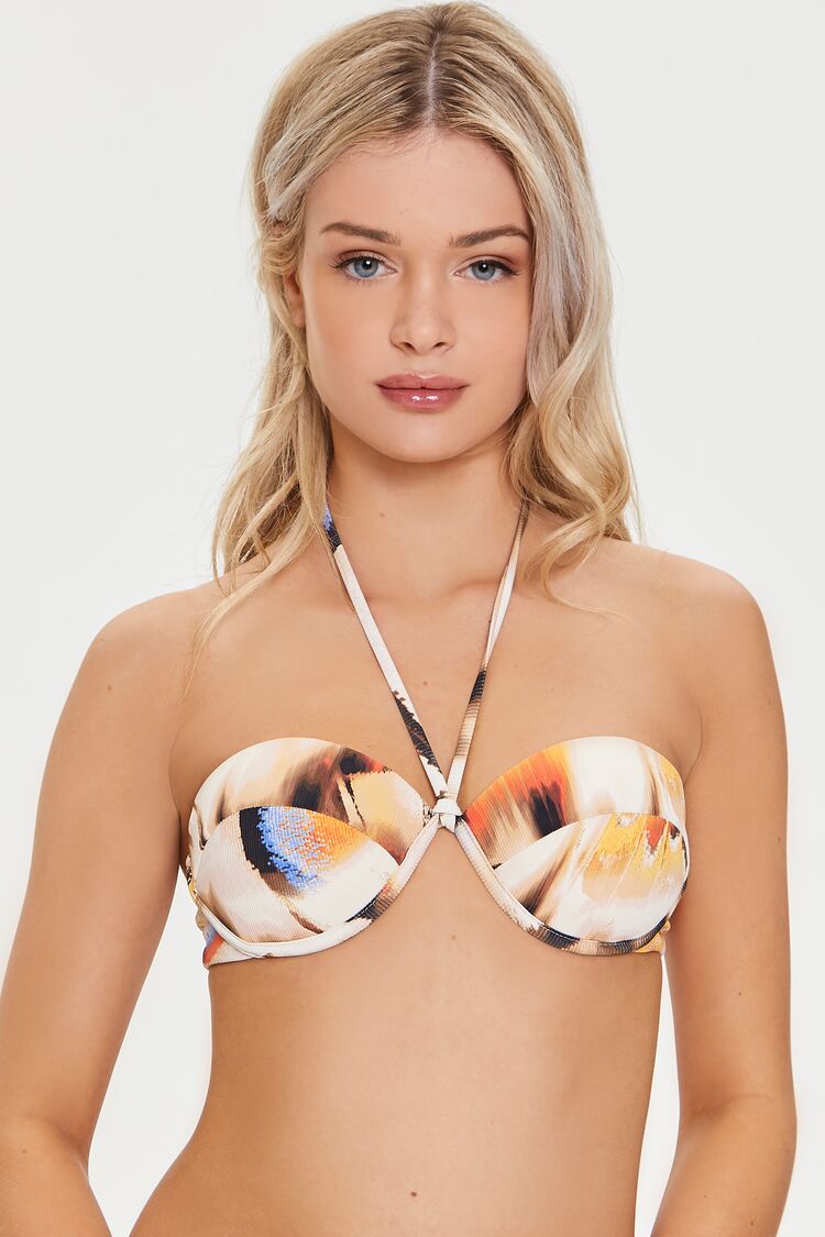 Women Abstract Print Underwire Bikini Top in Beige,  XL FOREVER 21 on sale 2022