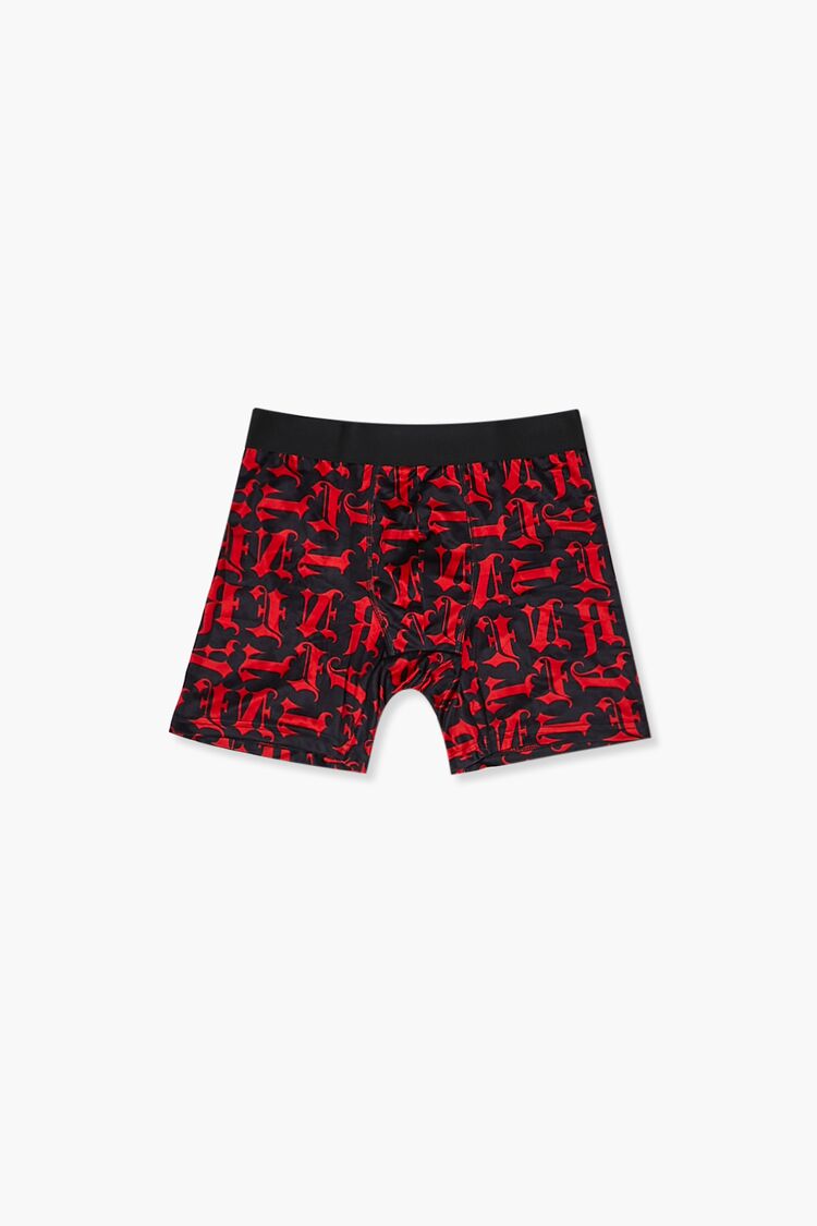 Men Letter Print Boxer Shorts in Black/Red Small 21MEN on sale 2022